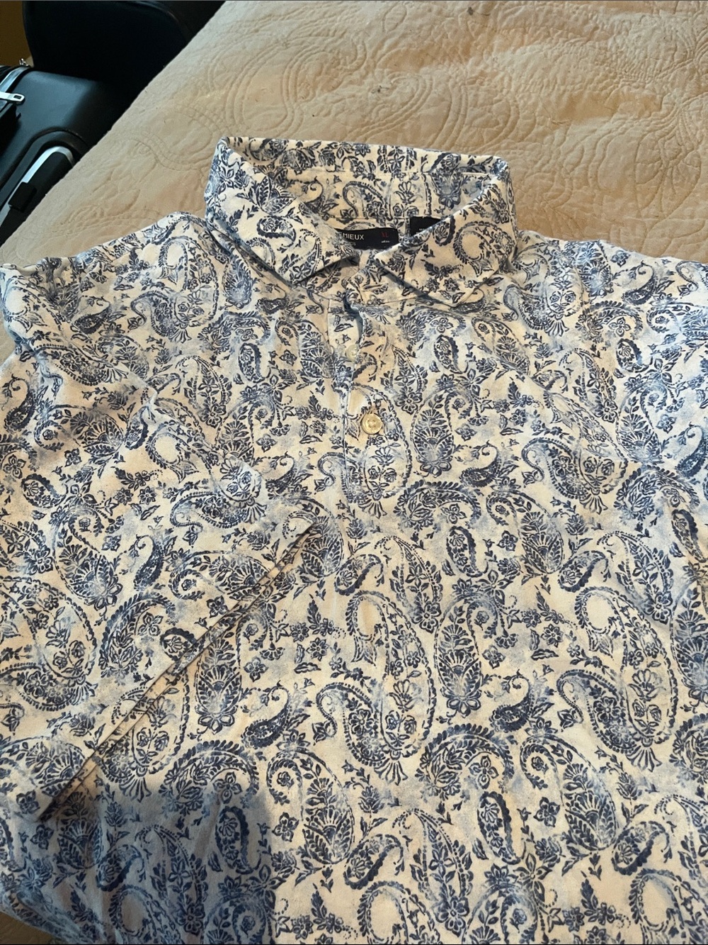 Daniel Cremieux White Polo with Blue Paisley Print